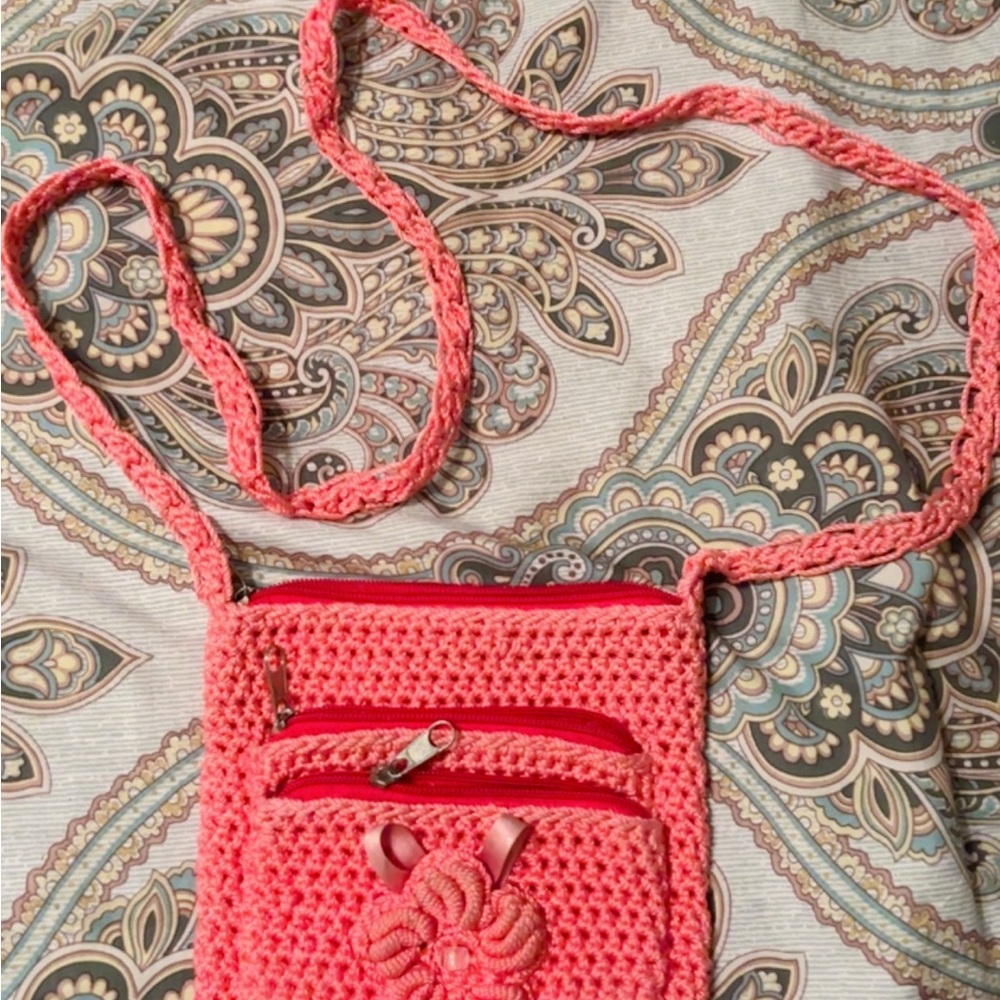 Handcrafted Pink Crochet Crossbody Bag